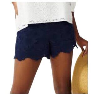 Draper James RSVP Dressy Navy Embroidered Eyelet Scalloped Hem Cotton Shorts 6
